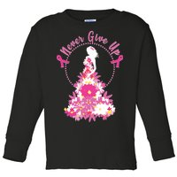 Never Give Up Breast Cancer Awareness Floral Toddler Long Sleeve Shirt