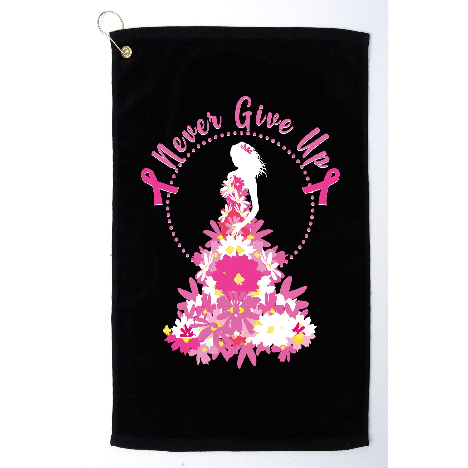 Never Give Up Breast Cancer Awareness Floral Golf Towel