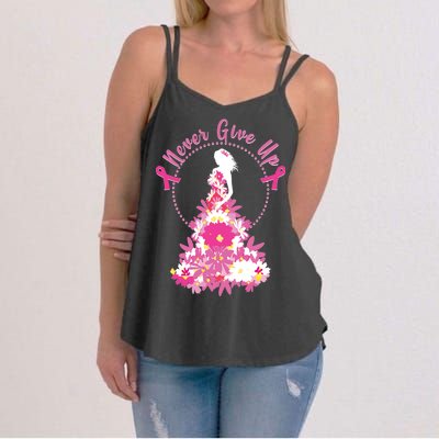 Never Give Up Breast Cancer Awareness Floral Women's Strappy Tank