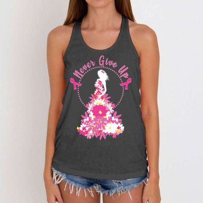 Never Give Up Breast Cancer Awareness Floral Women's Knotted Racerback Tank