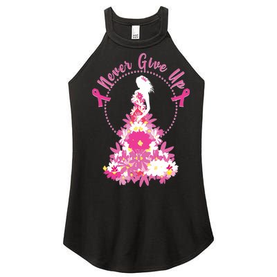 Never Give Up Breast Cancer Awareness Floral Women's Perfect Tri Rocker Tank