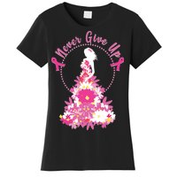 Never Give Up Breast Cancer Awareness Floral Women's T-Shirt