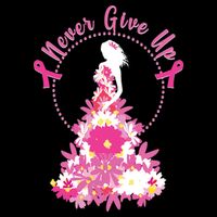 Never Give Up Breast Cancer Awareness Floral Women's V-Neck T-Shirt