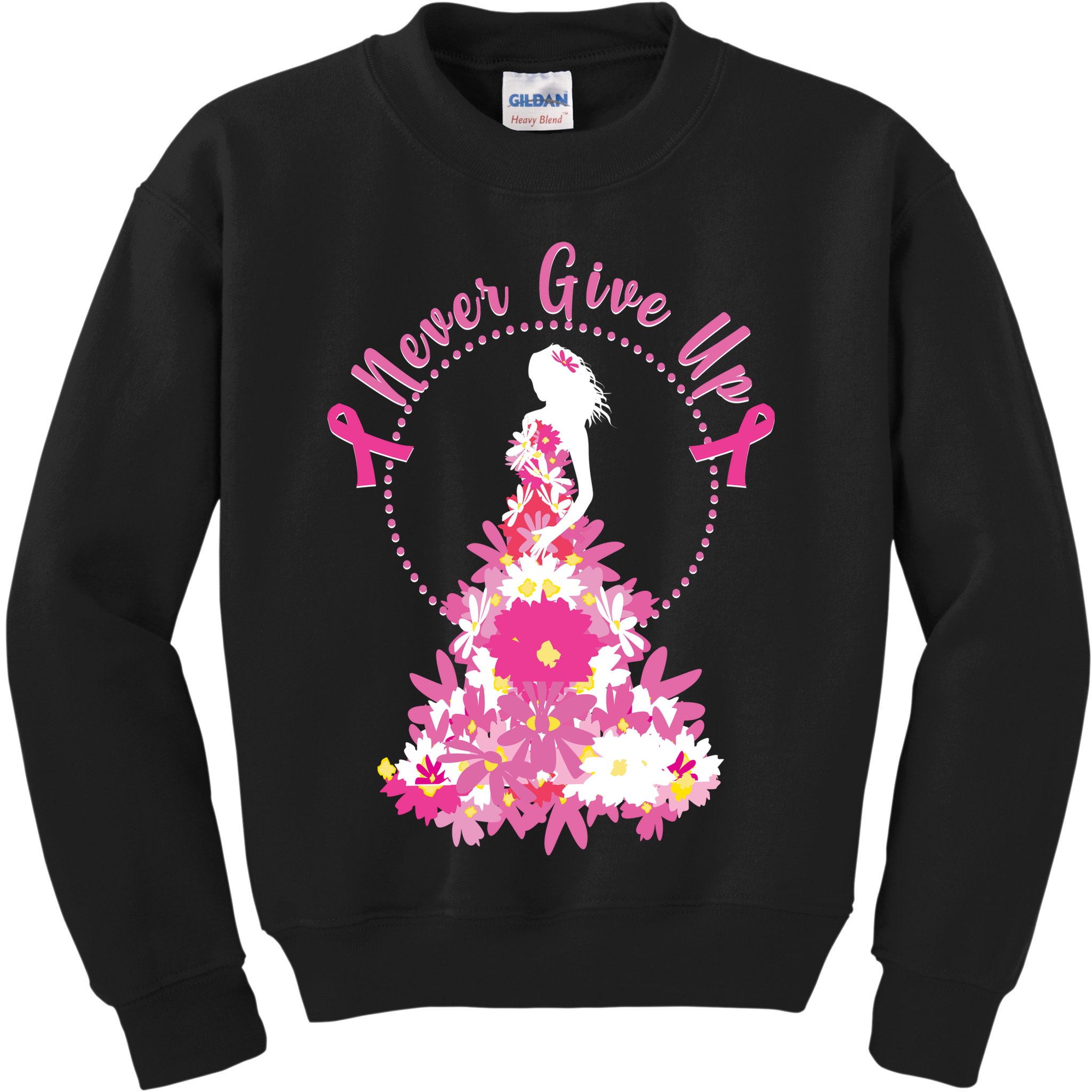 Never Give Up Breast Cancer Awareness Floral Kids Sweatshirt