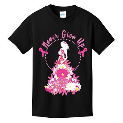 Never Give Up Breast Cancer Awareness Floral Kids T-Shirt