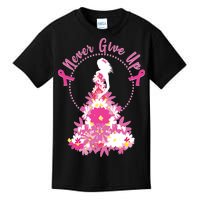 Never Give Up Breast Cancer Awareness Floral Kids T-Shirt