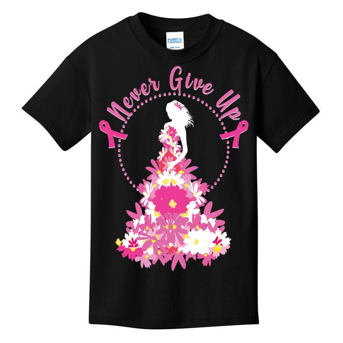 Never Give Up Breast Cancer Awareness Floral Kids T-Shirt