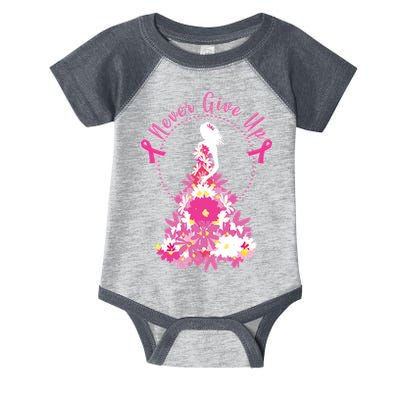 Never Give Up Breast Cancer Awareness Floral Infant Baby Jersey Bodysuit