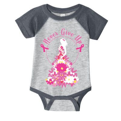 Never Give Up Breast Cancer Awareness Floral Infant Baby Jersey Bodysuit