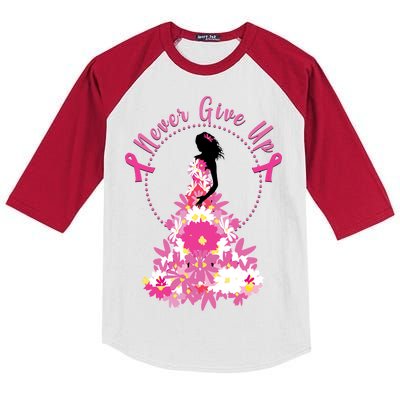 Never Give Up Breast Cancer Awareness Floral Kids Colorblock Raglan Jersey