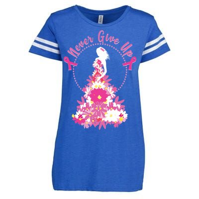 Never Give Up Breast Cancer Awareness Floral Enza Ladies Jersey Football T-Shirt