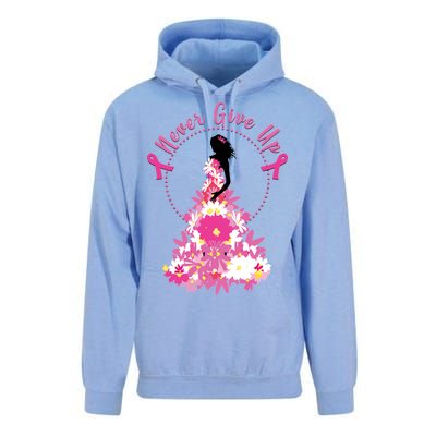 Never Give Up Breast Cancer Awareness Floral Unisex Surf Hoodie