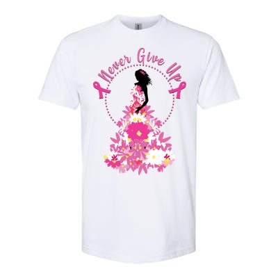 Never Give Up Breast Cancer Awareness Floral Softstyle CVC T-Shirt