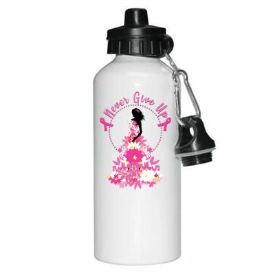 Never Give Up Breast Cancer Awareness Floral Aluminum Water Bottle