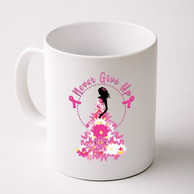 Never Give Up Breast Cancer Awareness Floral Coffee Mug