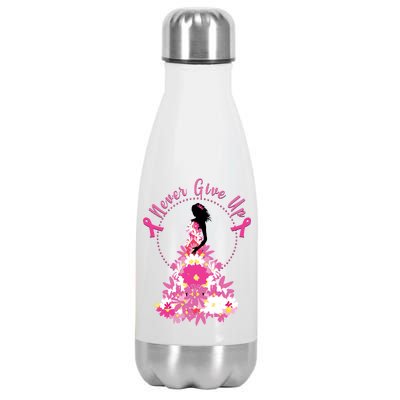 Never Give Up Breast Cancer Awareness Floral Stainless Steel Insulated Water Bottle