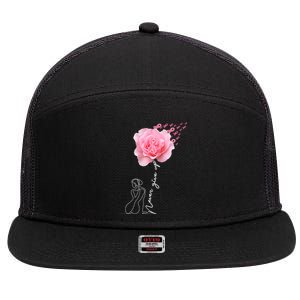 Never Give Up Breast Cancer Rose 7 Panel Mesh Trucker Snapback Hat