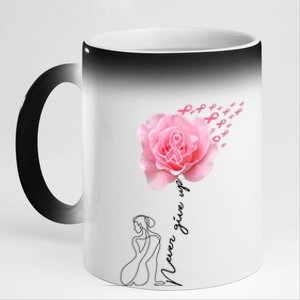 Never Give Up Breast Cancer Rose 11oz Black Color Changing Mug