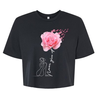 Never Give Up Breast Cancer Rose Bella+Canvas Jersey Crop Tee