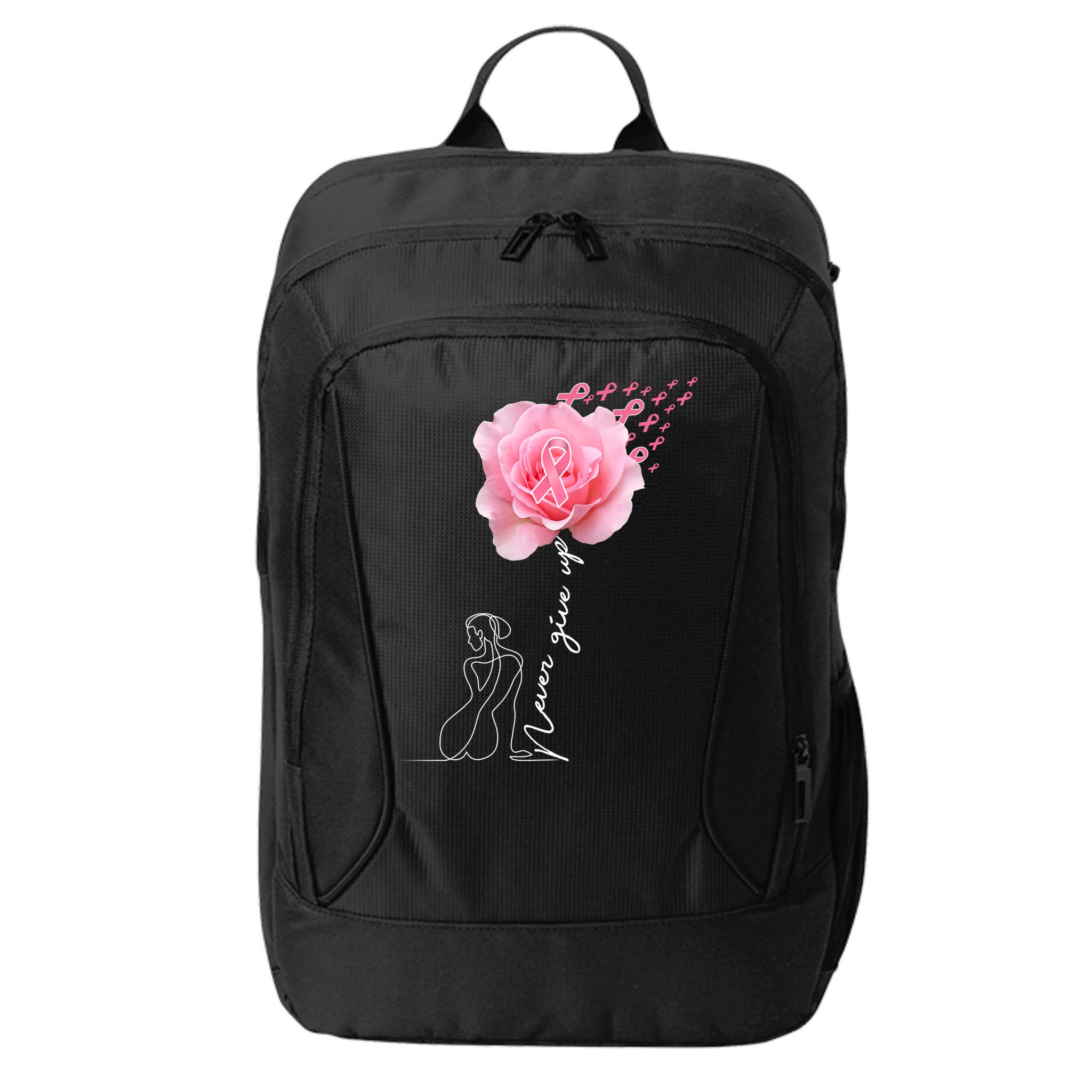Never Give Up Breast Cancer Rose City Backpack