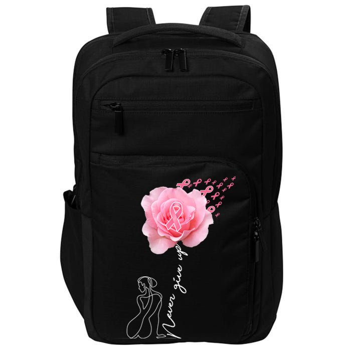 Never Give Up Breast Cancer Rose Impact Tech Backpack