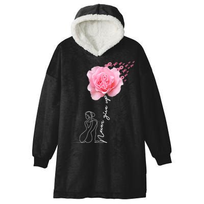 Never Give Up Breast Cancer Rose Hooded Wearable Blanket