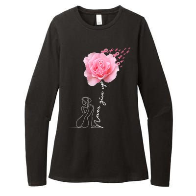 Never Give Up Breast Cancer Rose Womens CVC Long Sleeve Shirt