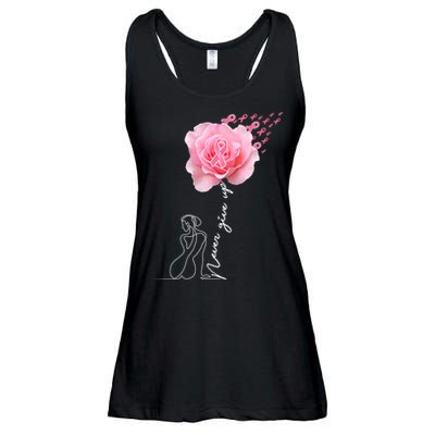 Never Give Up Breast Cancer Rose Ladies Essential Flowy Tank