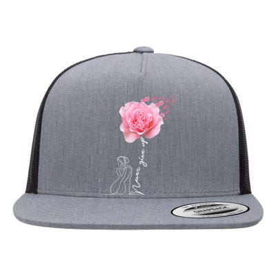 Never Give Up Breast Cancer Rose Flat Bill Trucker Hat