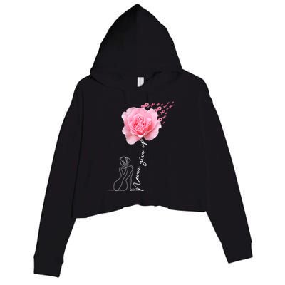 Never Give Up Breast Cancer Rose Crop Fleece Hoodie