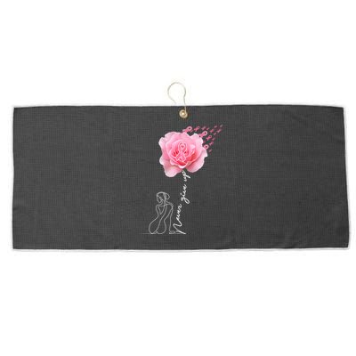 Never Give Up Breast Cancer Rose Large Microfiber Waffle Golf Towel