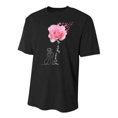 Never Give Up Breast Cancer Rose Youth Performance Sprint T-Shirt