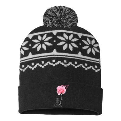 Never Give Up Breast Cancer Rose USA-Made Snowflake Beanie