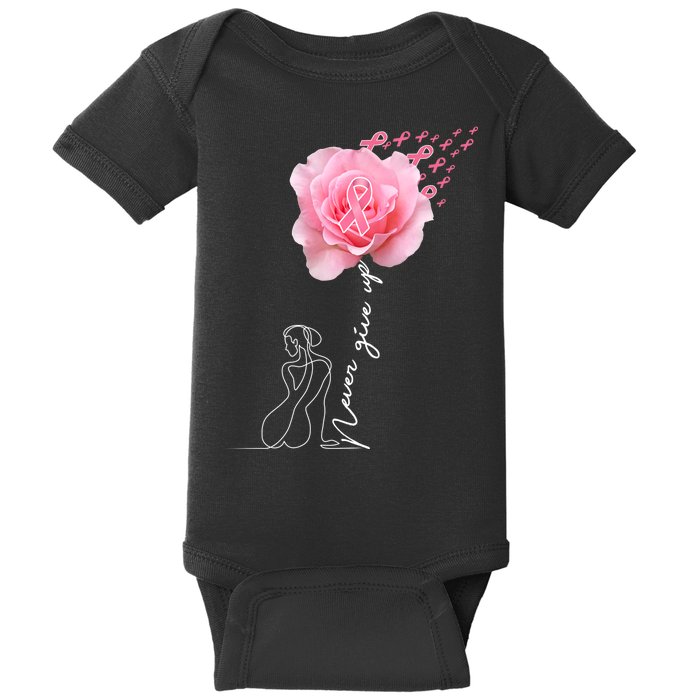 Never Give Up Breast Cancer Rose Baby Bodysuit