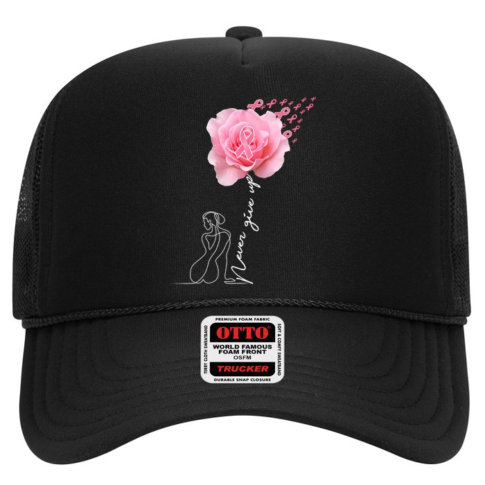 Never Give Up Breast Cancer Rose Trucker Hat
