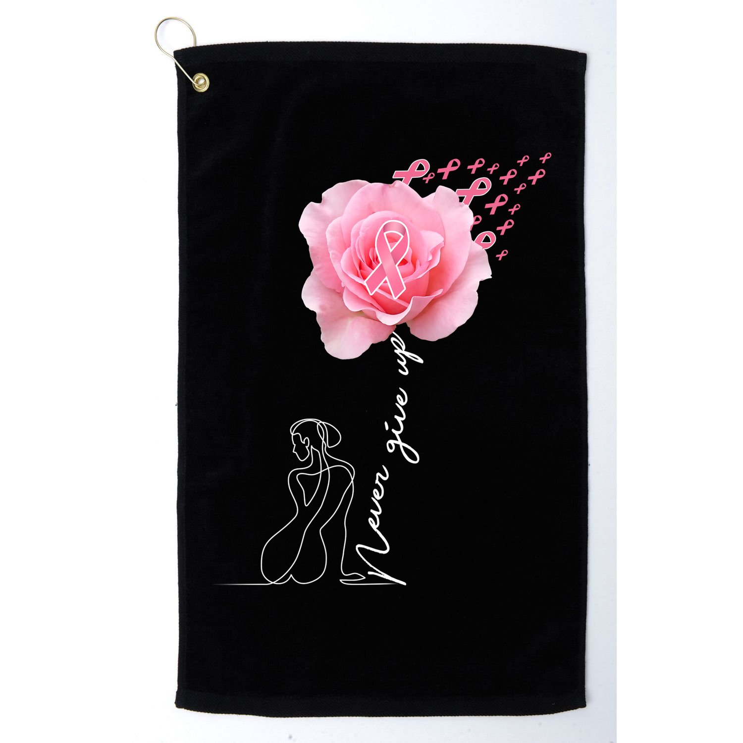 Never Give Up Breast Cancer Rose Golf Towel