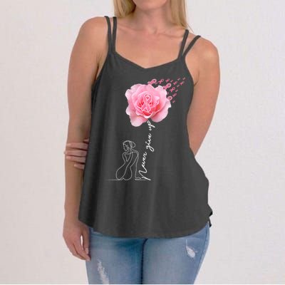 Never Give Up Breast Cancer Rose Women's Strappy Tank