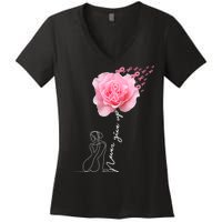 Never Give Up Breast Cancer Rose Women's V-Neck T-Shirt