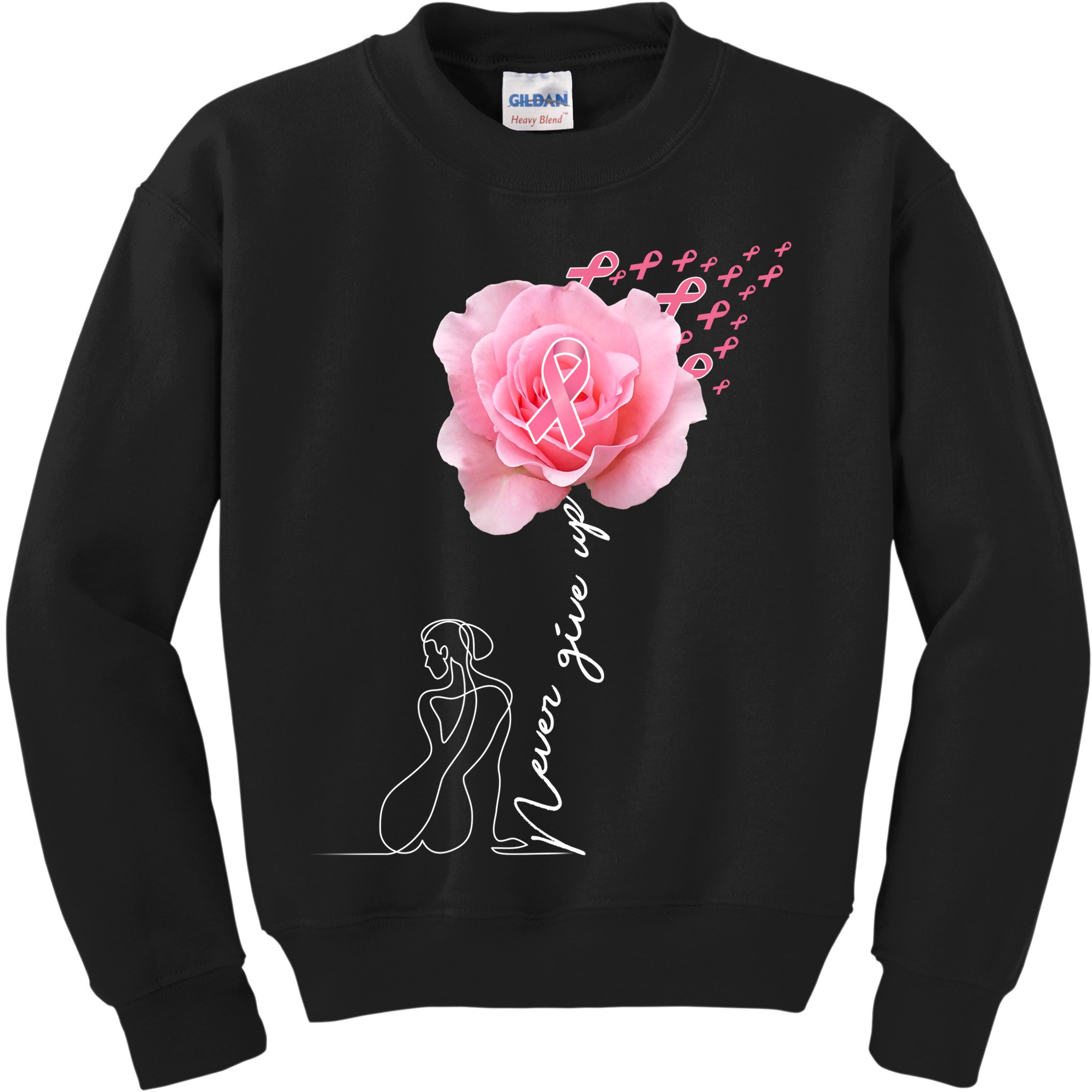 Never Give Up Breast Cancer Rose Kids Sweatshirt