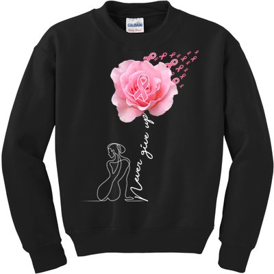 Never Give Up Breast Cancer Rose Kids Sweatshirt