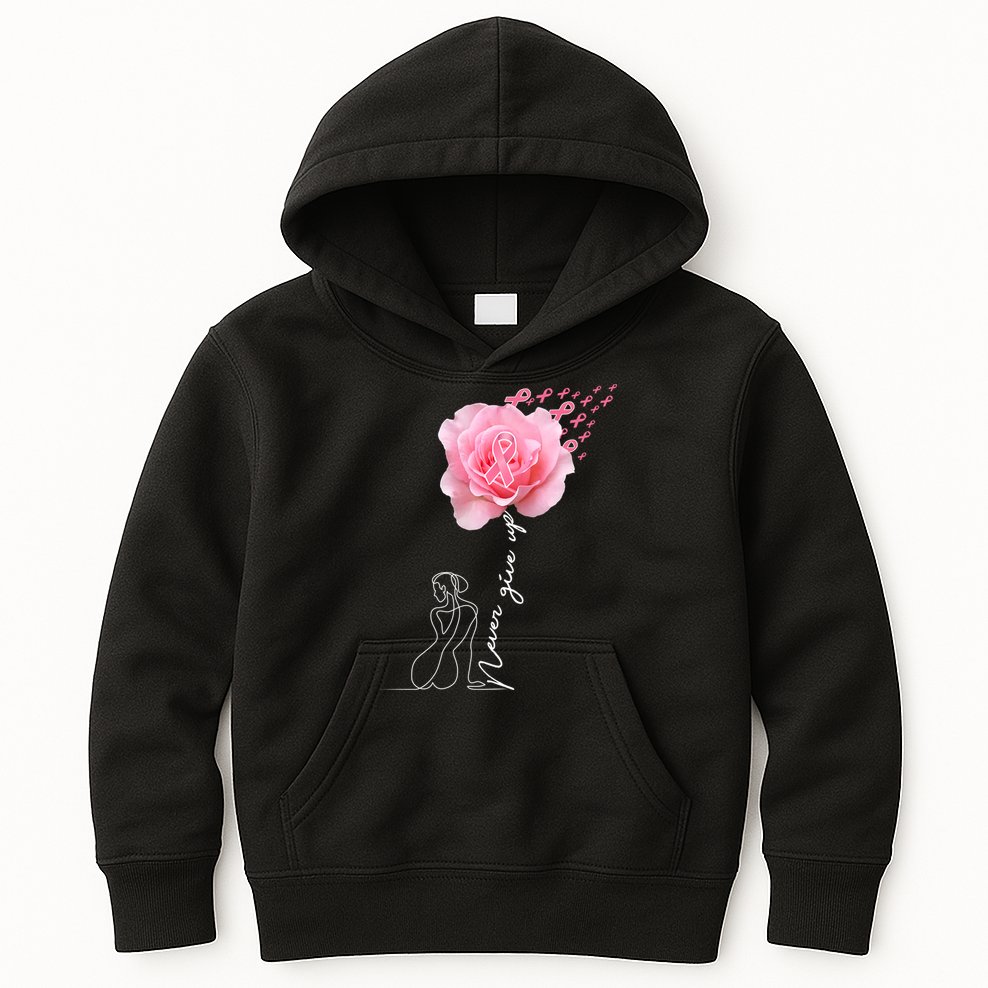 Never Give Up Breast Cancer Rose Kids Hoodie