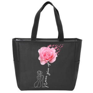 Never Give Up Breast Cancer Rose Zip Tote Bag