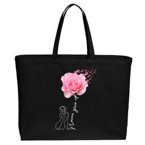 Never Give Up Breast Cancer Rose Cotton Canvas Jumbo Tote