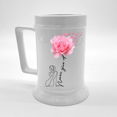 Never Give Up Breast Cancer Rose Beer Stein