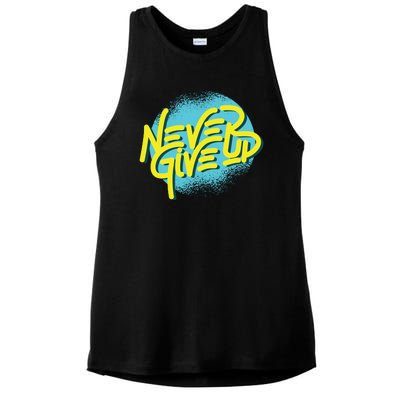 Never Give Up Motivational Ladies PosiCharge Tri-Blend Wicking Tank