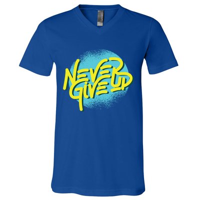 Never Give Up Motivational V-Neck T-Shirt