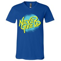 Never Give Up Motivational V-Neck T-Shirt