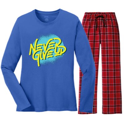 Never Give Up Motivational Women's Long Sleeve Flannel Pajama Set 