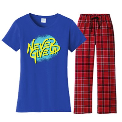 Never Give Up Motivational Women's Flannel Pajama Set