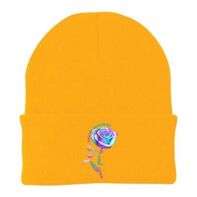 Never Give Up Suicide Awareness Ribbon Rose Knit Cap Winter Beanie